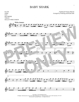 page one of Baby Shark (Instrumental Solo – Treble Clef High Range)