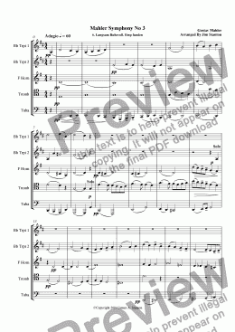 page one of Mahler - Symphony No 3 Mvt 6 for Brass Quintet