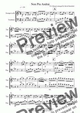 page one of Non Piu Andrai for Trumpet and Trombone Duet