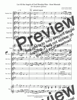 page one of Let All the Angels of God Worship Him - from Messiah (for Saxophone Quintet)