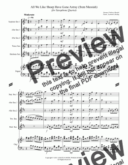 page one of All We Like Sheep Have Gone Astray (from Messiah) (for Saxophone Quartet)