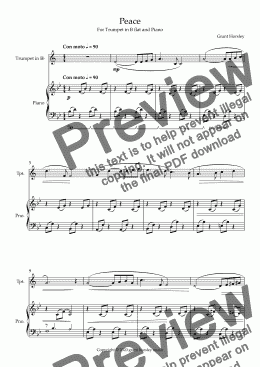 page one of "Peace" for Trumpet in B flat and Piano- Intermediate