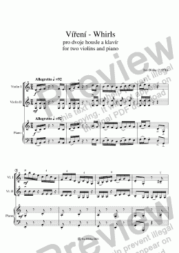 page one of VÍŘENÍ pro 2 housle a klavír - WHIRLING for 2 violins and piano 