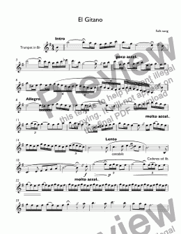 page one of El Gitano - trumpet Bb
