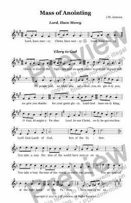 page one of Mass of Anointing (congregational song sheet)