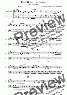 page one of Eine Kleine Nachtmusik (1st movement) for Clarinet and Cello Duet