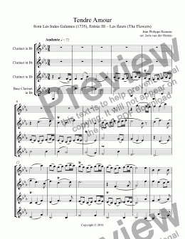 page one of Tendre Amour [wedding music] (clarinet quartet)