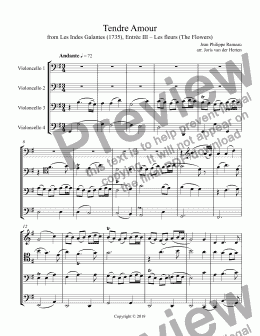 page one of Tendre Amour [wedding music] (cello quartet)