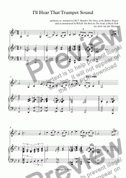 page one of I’ll Hear That Trumpet Sound [spiritual] (violin + keyboard)