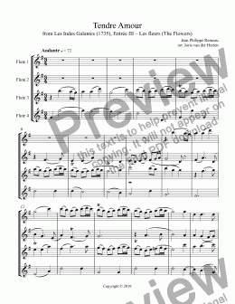 page one of Tendre Amour [wedding music] (flute quartet)