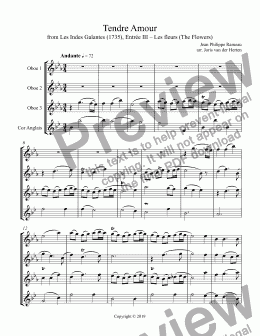 page one of Tendre Amour [wedding music] (oboe quartet)