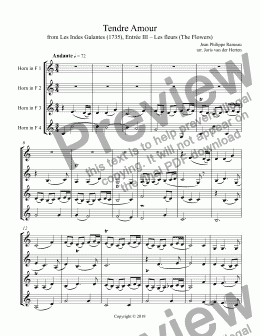 page one of Tendre Amour [wedding music] (horn quartet)