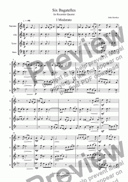page one of Six Bagatelles for Recorder Quartet
