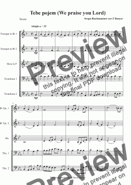 page one of Tebe pojem - Beginner Brass Quintet - Score