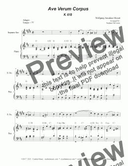 page one of Ave Verum Corpus (Soprano Saxophone - Piano Accompaniment)