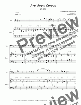 page one of Ave Verum Corpus (Cello solo - Piano Accompaniment)
