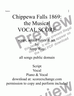 page one of Chippewa Falls 1869 (Vocal Score for Musical Comedy)