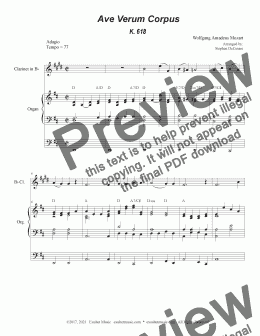 page one of Ave Verum Corpus (Bb-Clarinet solo - Organ Accompaniment)
