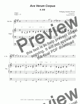 page one of Ave Verum Corpus (Alto Saxophone - Organ Accompaniment)
