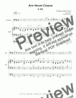 page one of Ave Verum Corpus (Trombone solo - Organ Accompaniment)