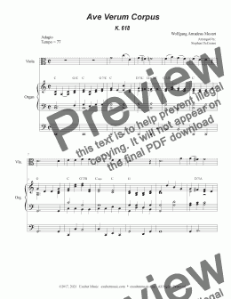 page one of Ave Verum Corpus (Viola solo - Organ Accompaniment)