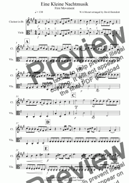 page one of Eine Kleine Nachtmusik (1st movement) for Clarinet and Viola Duet