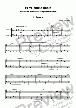 page one of 10 Valentine Duets for Trumpet and Trombone