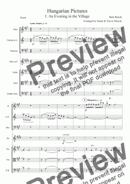page one of Bartok - Hungarian Pictures - Mixed Septet - Score
