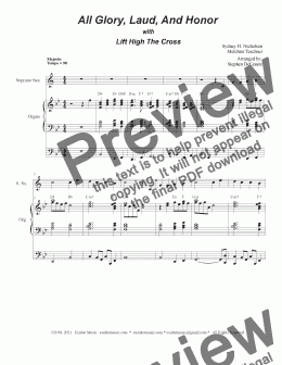 page one of All Glory, Laud, And Honor (with "Lift High The Cross" - (Soprano Saxophone and Organ)