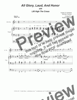 page one of All Glory, Laud, And Honor (with "Lift High The Cross" - (Alto Saxophone and Organ)