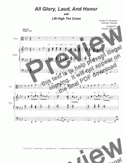 page one of All Glory, Laud, And Honor (with "Lift High The Cross" - (Viola solo and Organ)