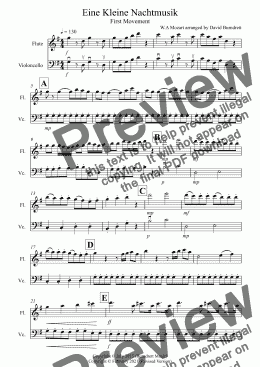 page one of Eine Kleine Nachtmusik (1st movement) for Flute and Cello Duet
