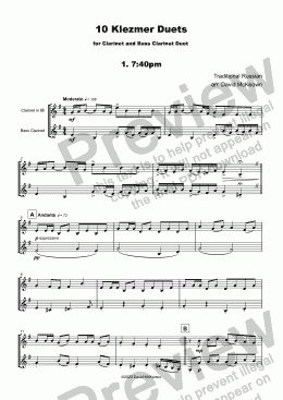 page one of 10 Klezmer Duets for Clarinet and Bass Clarinet