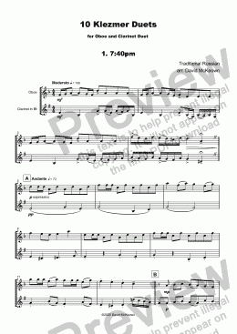 page one of 10 Klezmer Duets for Oboe and Clarinet