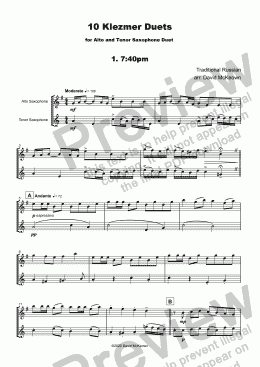 page one of 10 Klezmer Duets for Alto and Tenor Saxophone