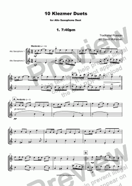 page one of 10 Klezmer Duets for Alto Saxophone