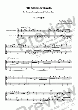page one of 10 Klezmer Duets for Soprano Saxophone and Clarinet