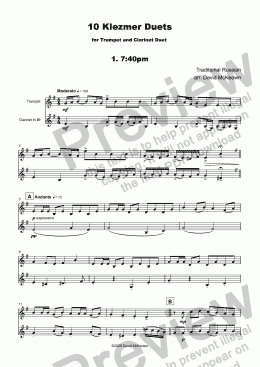 page one of 10 Klezmer Duets for Trumpet and Clarinet