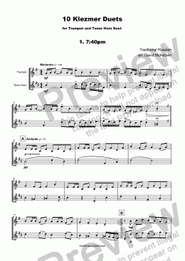page one of 10 Klezmer Duets for Trumpet and Tenor Horn