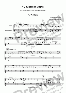 page one of 10 Klezmer Duets for Trumpet and Tenor Saxophone