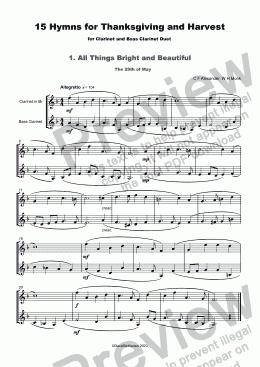 page one of 15 Thanksgiving Hymns for Clarinet and Bass Clarinet Duet