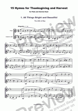 page one of 15 Thanksgiving Hymns for Flute and Clarinet Duet