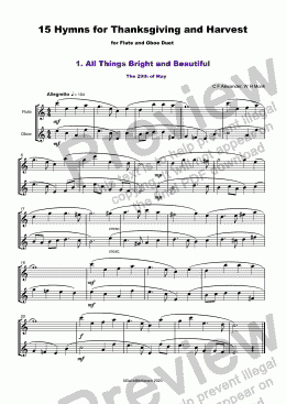page one of 15 Thanksgiving Hymns for Flute and Oboe Duet 