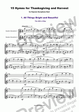 page one of 15 Thanksgiving Hymns for Soprano Saxophone Duet