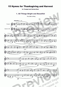 page one of 15 Thanksgiving Hymns for Trumpet and Clarinet Duet