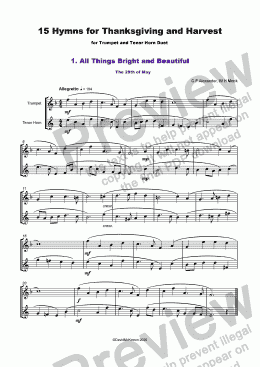 page one of 15 Thanksgiving Hymns for Trumpet and Tenor Horn Duet
