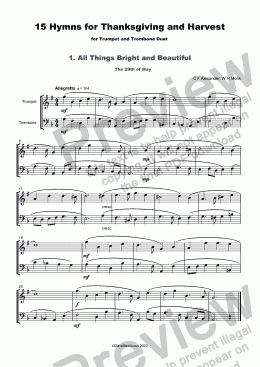 page one of 15 Thanksgiving Hymns for Trumpet and Trombone Duet