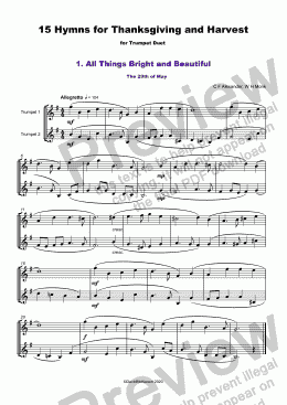 page one of 15 Thanksgiving Hymns for Trumpet Duet