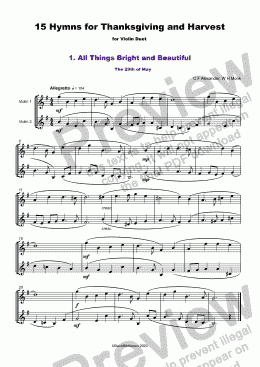 page one of 15 Thanksgiving Hymns for Violin Duet
