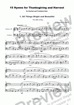 page one of 15 Thanksgiving Hymns for Clarinet and Trombone Duet